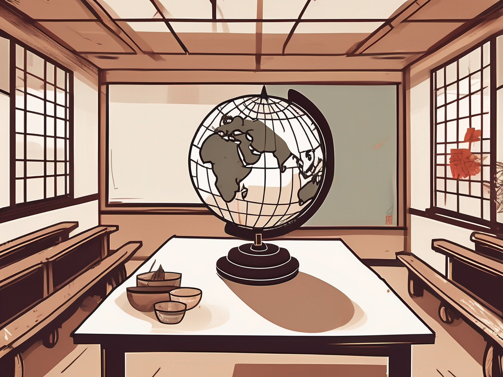 A traditional chinese classroom setting with elements representing different cultures