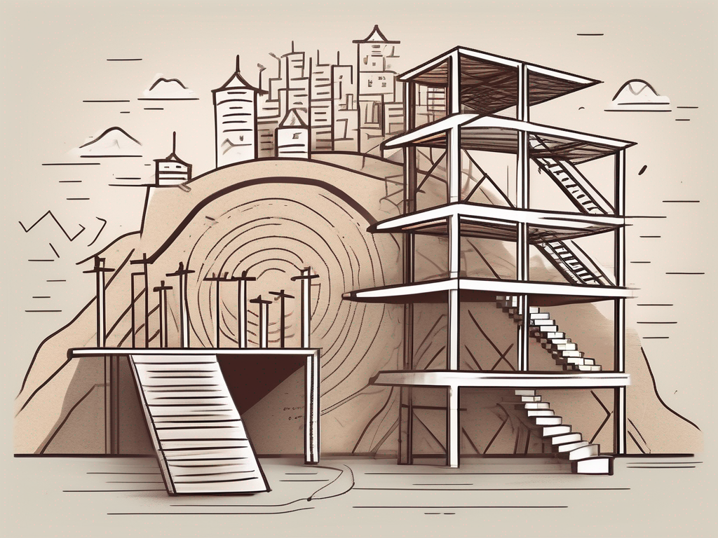 A classroom setting in china with various abstract symbols representing learning obstacles such as a wall