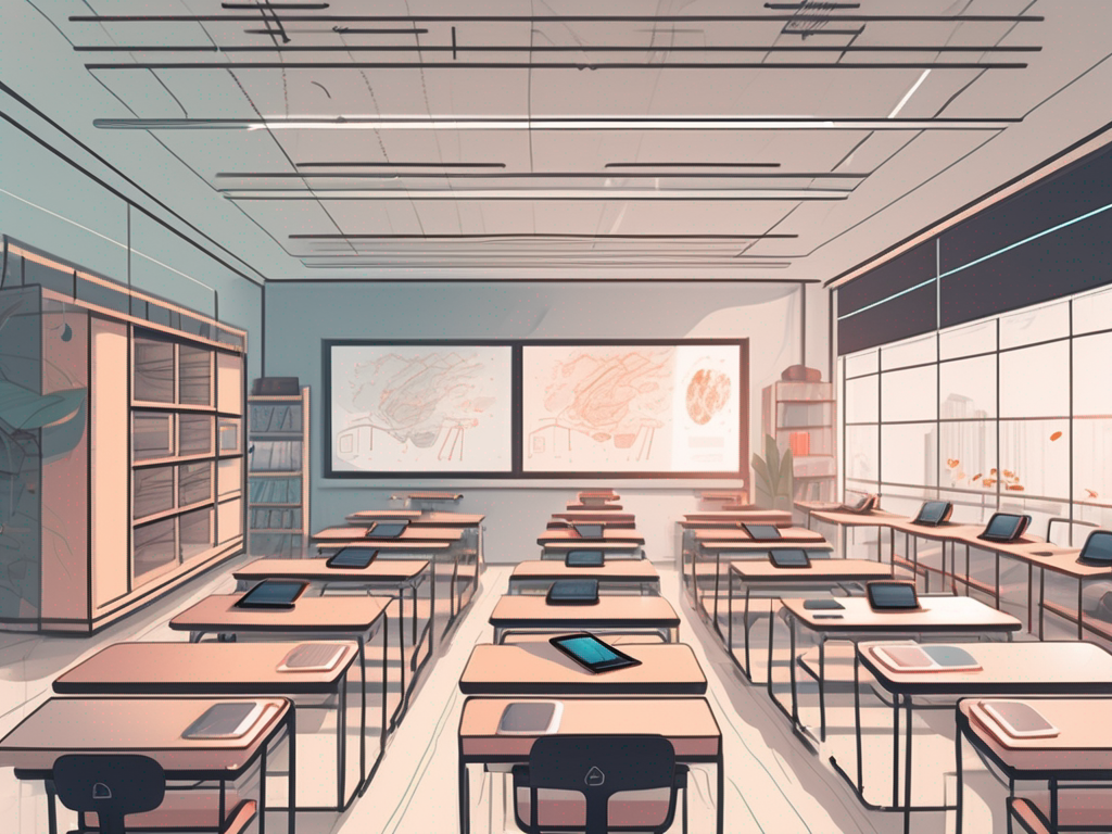 A modern chinese classroom filled with various forms of technology such as tablets