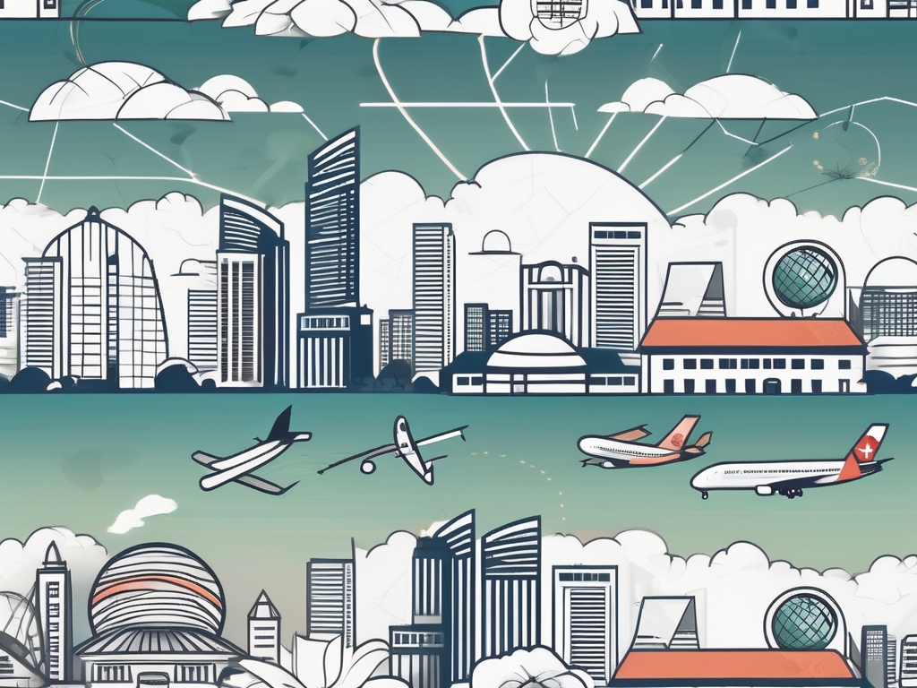 A singapore skyline with iconic landmarks