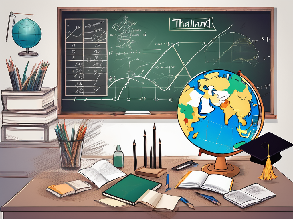 A classroom setting in thailand with various teaching tools scattered around