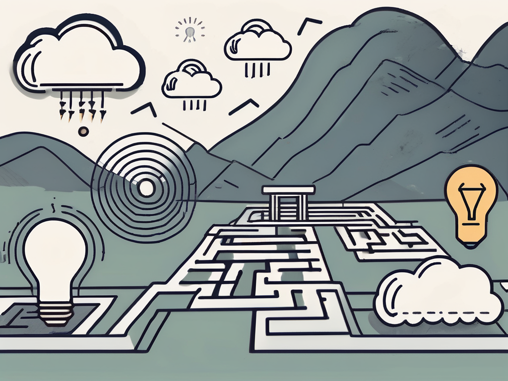 A classroom setting in hong kong with various symbols representing challenges such as a storm cloud