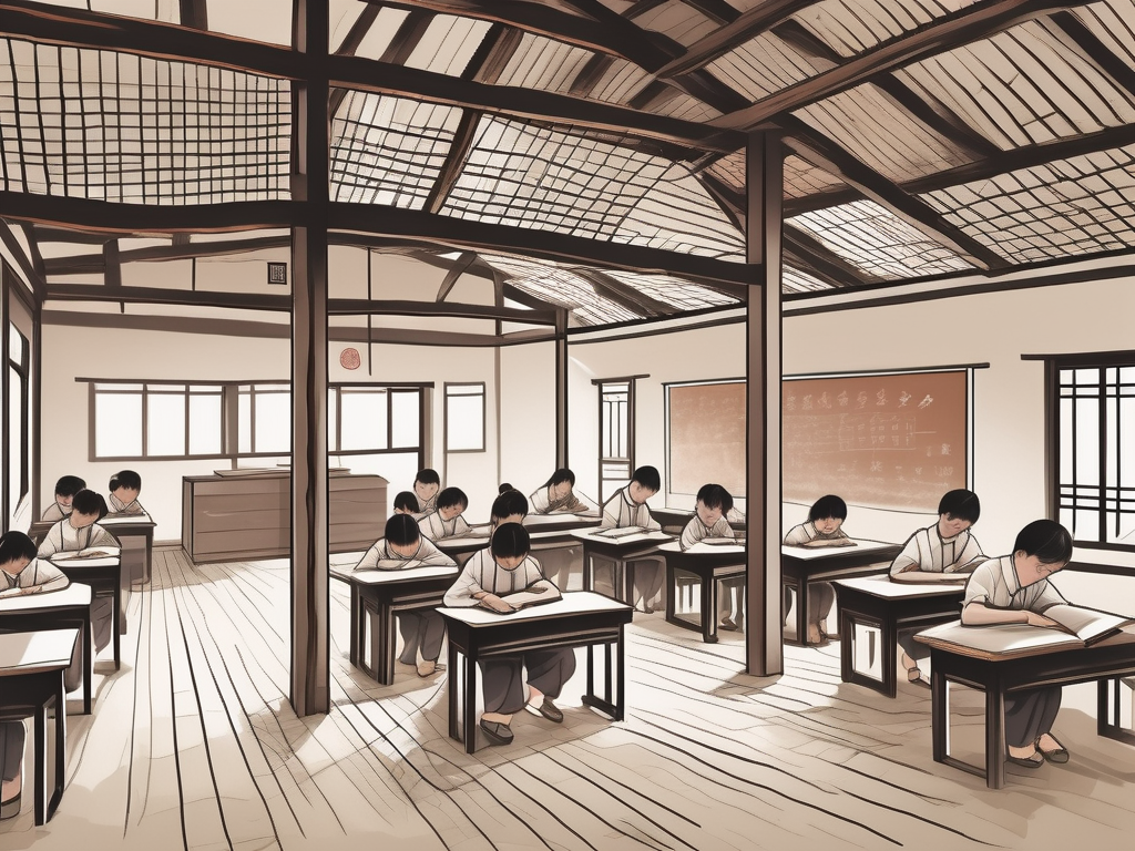 A traditional chinese schoolhouse with five distinct sections