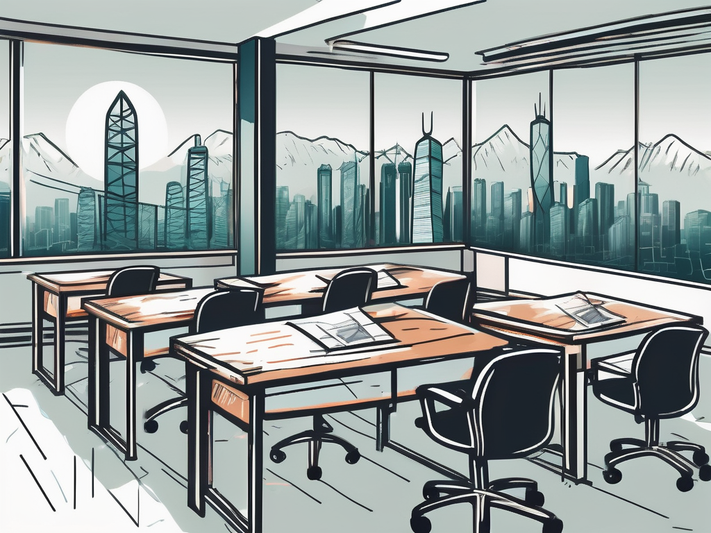 A classroom setting with various international symbols