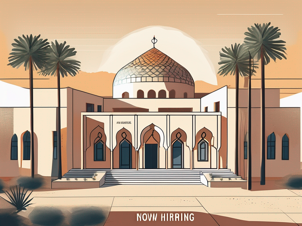 An international school building in morocco with a "now hiring" sign displayed prominently