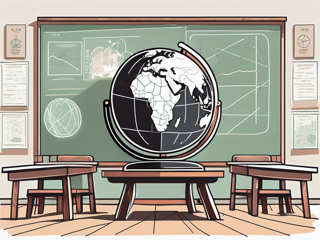 A classroom setting with a globe highlighting china