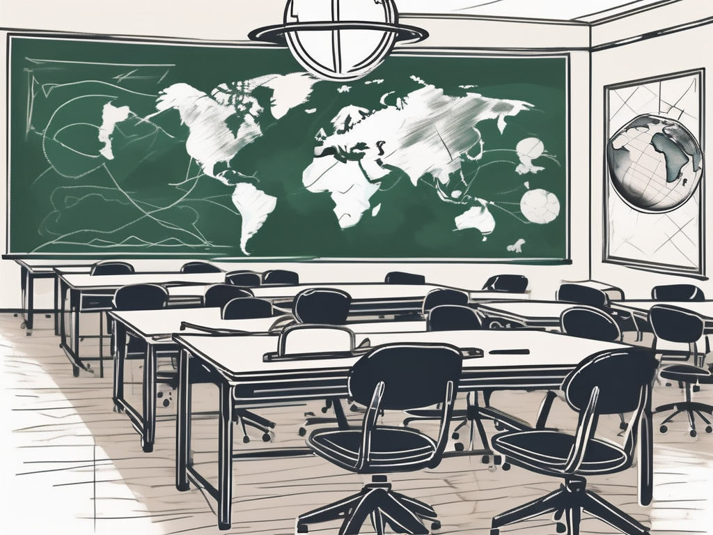 A classroom setting with a chalkboard