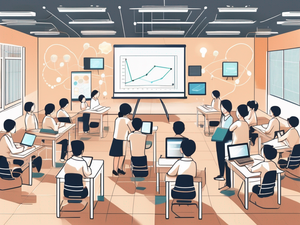 A classroom setting in china with desks arranged in a circle