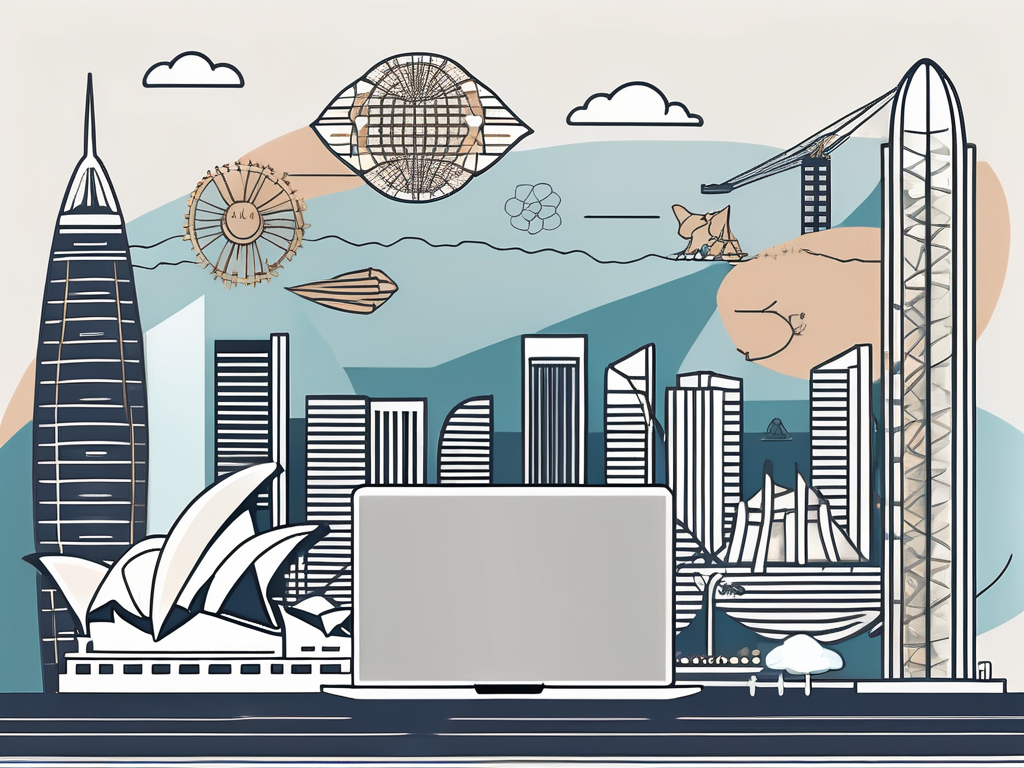 A laptop with various symbols representing different subjects like science