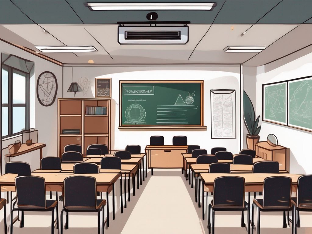 A classroom setting in malaysia with a chalkboard