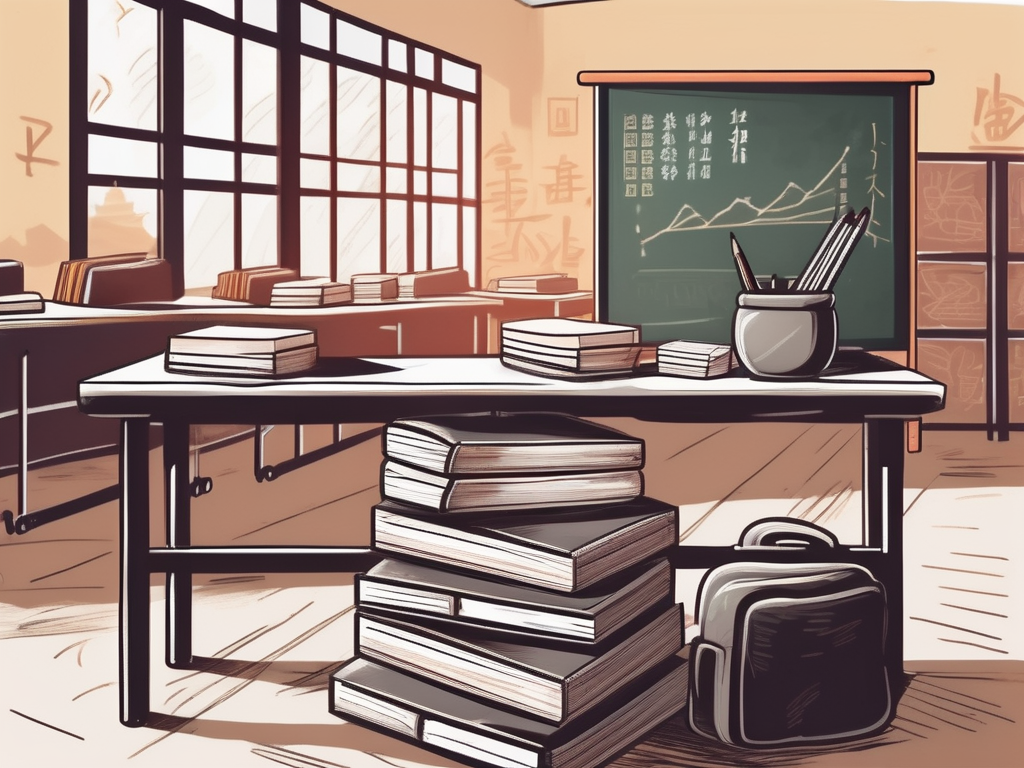 A classroom setting in china with a chalkboard