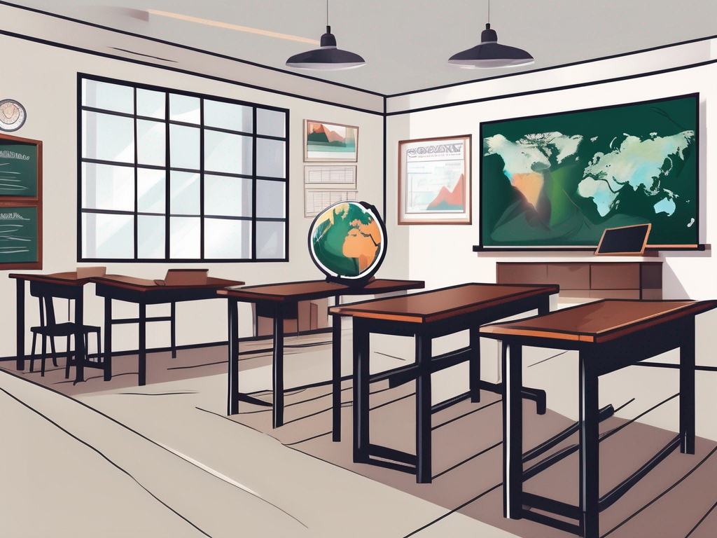 A classroom setting with a chalkboard