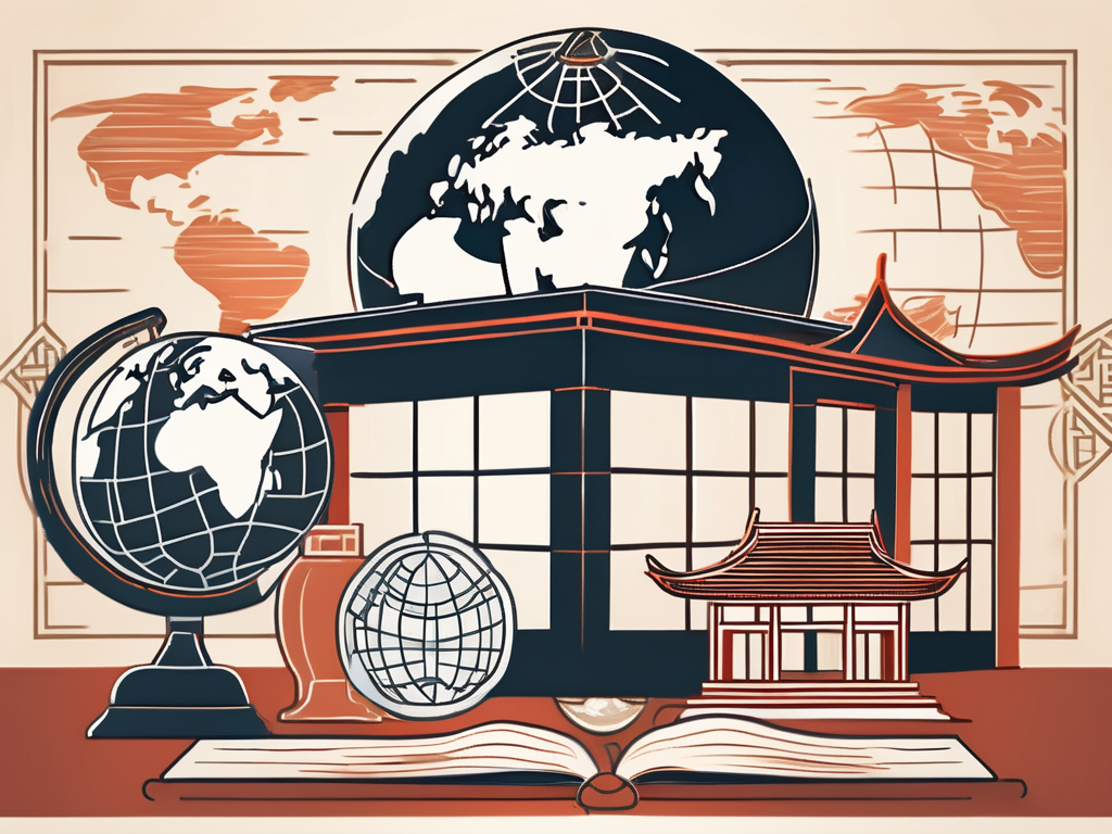 A classroom setting with iconic chinese architectural elements in the background