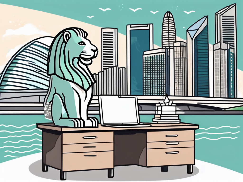 A classroom setting with singapore's iconic landmarks like marina bay sands and merlion in the background
