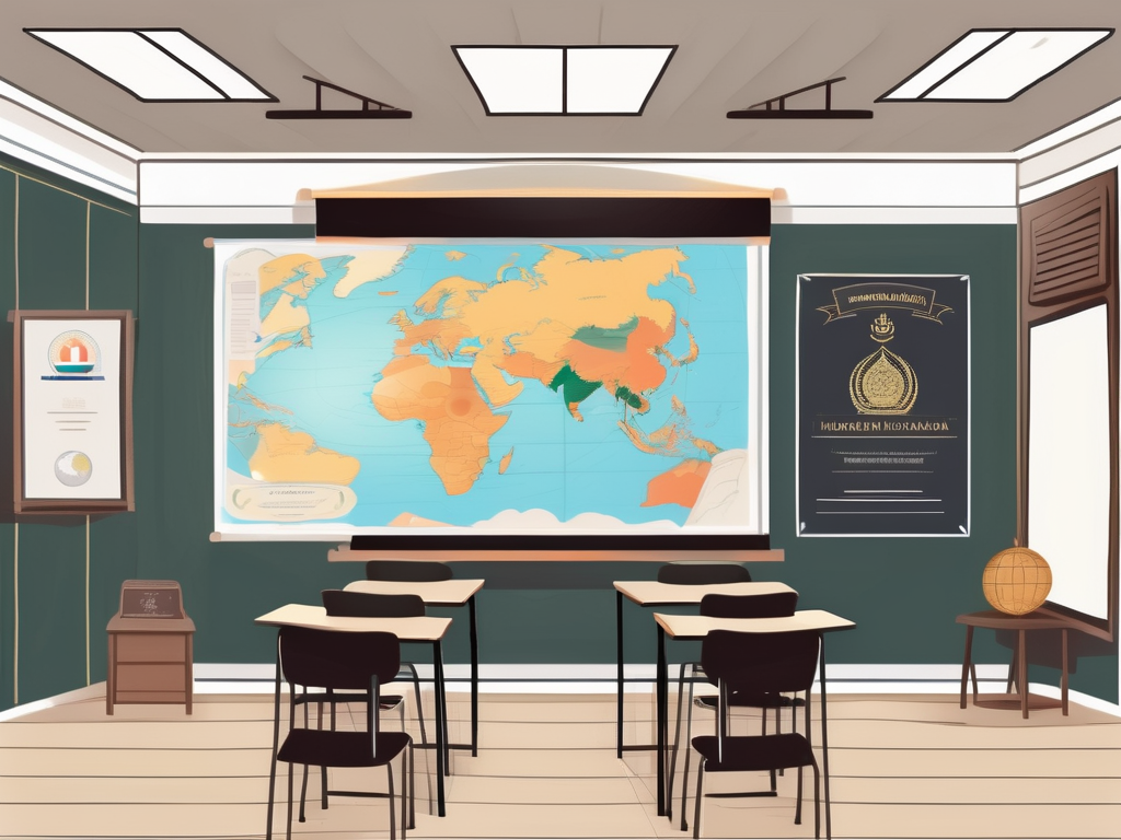 A classroom setting with thai cultural elements