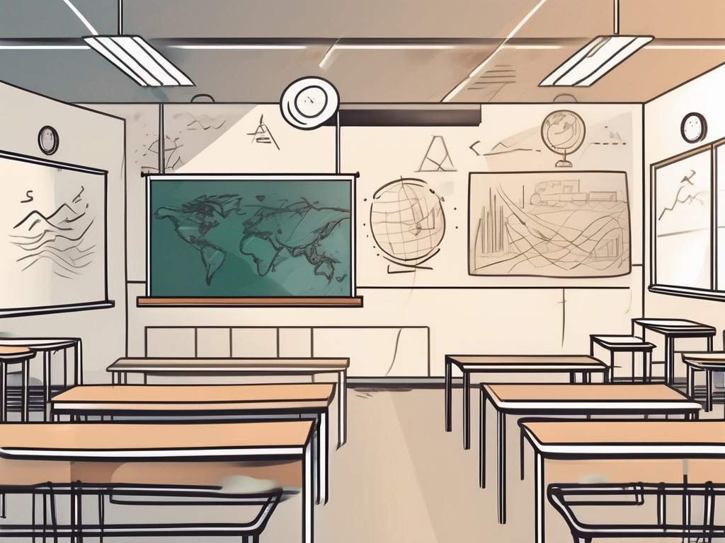 A classroom setting in dubai with various symbols representing challenges such as a language barrier