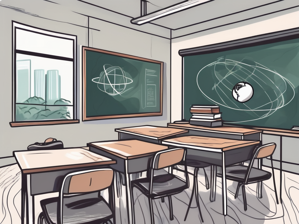 A classroom setting in singapore with a chalkboard