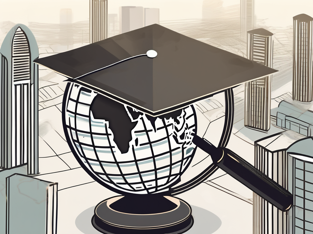 A graduation cap on top of a globe focused on dubai