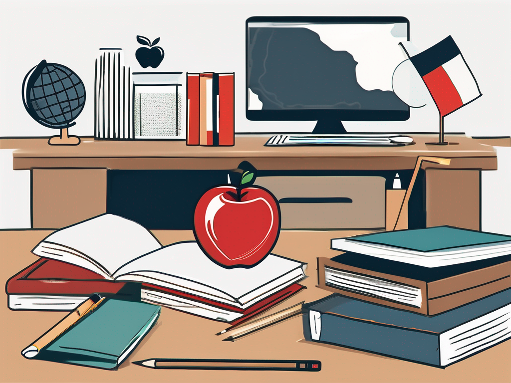 A diverse array of school-related items like globes