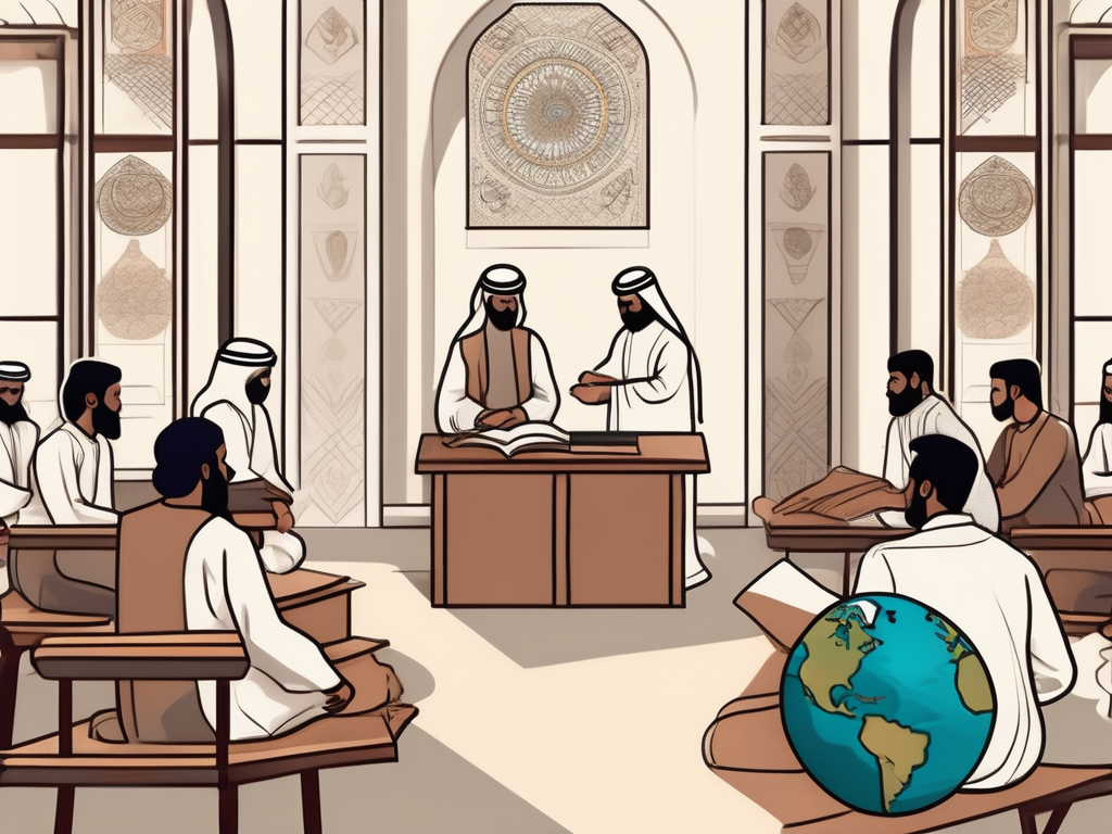 A classroom setting in dubai with various cultural symbols