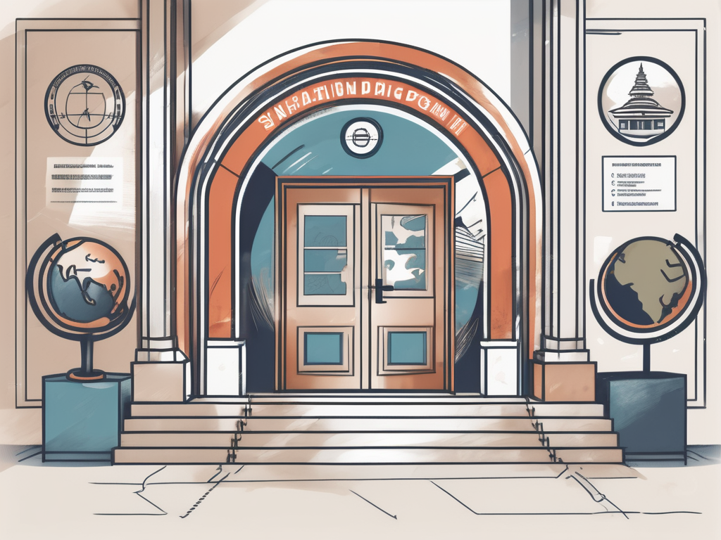 A singaporean school building with a work permit tucked into the front door