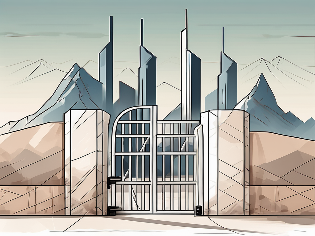 A school building in the dubai skyline with various barriers like a wall