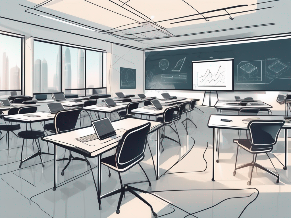 A modern dubai classroom filled with various technological tools such as tablets