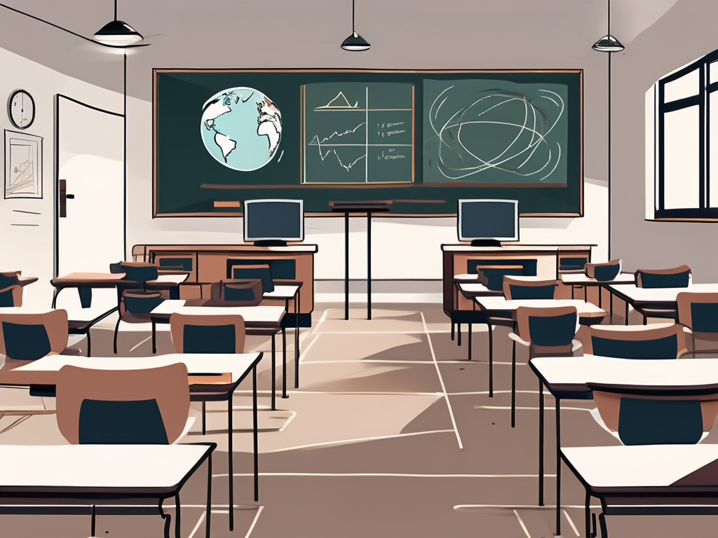 A classroom setting in dubai with empty desks