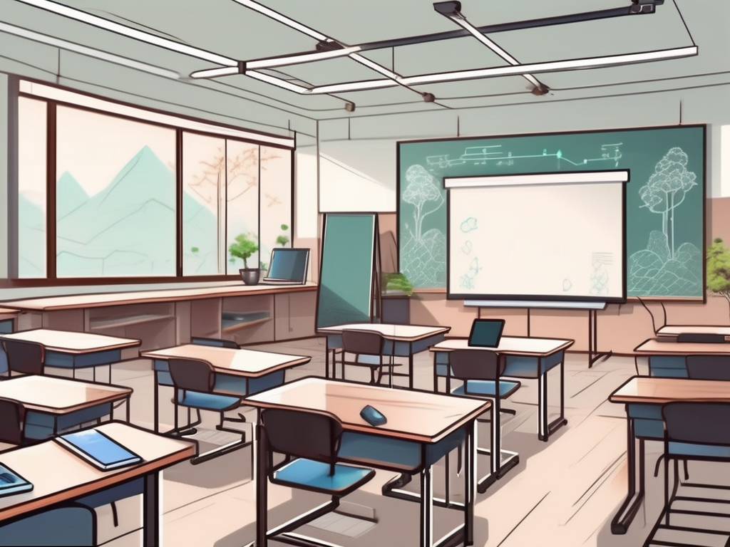 A modern chinese classroom equipped with advanced technology such as smart boards