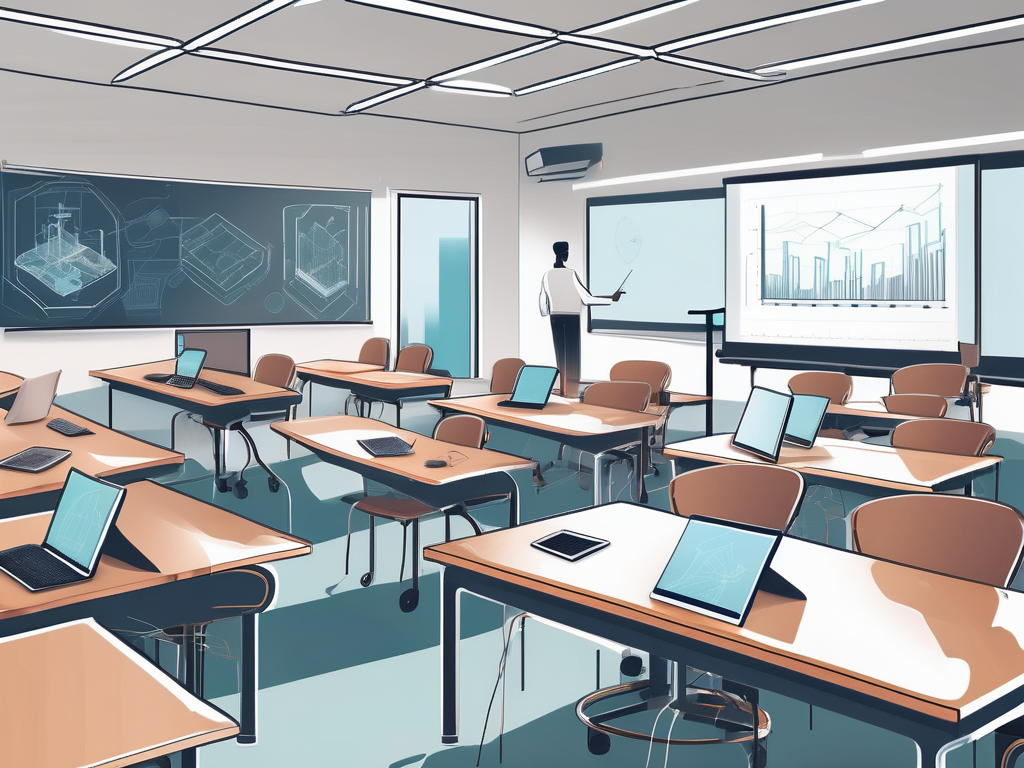 A modern classroom in dubai showcasing four different types of technology such as smartboards