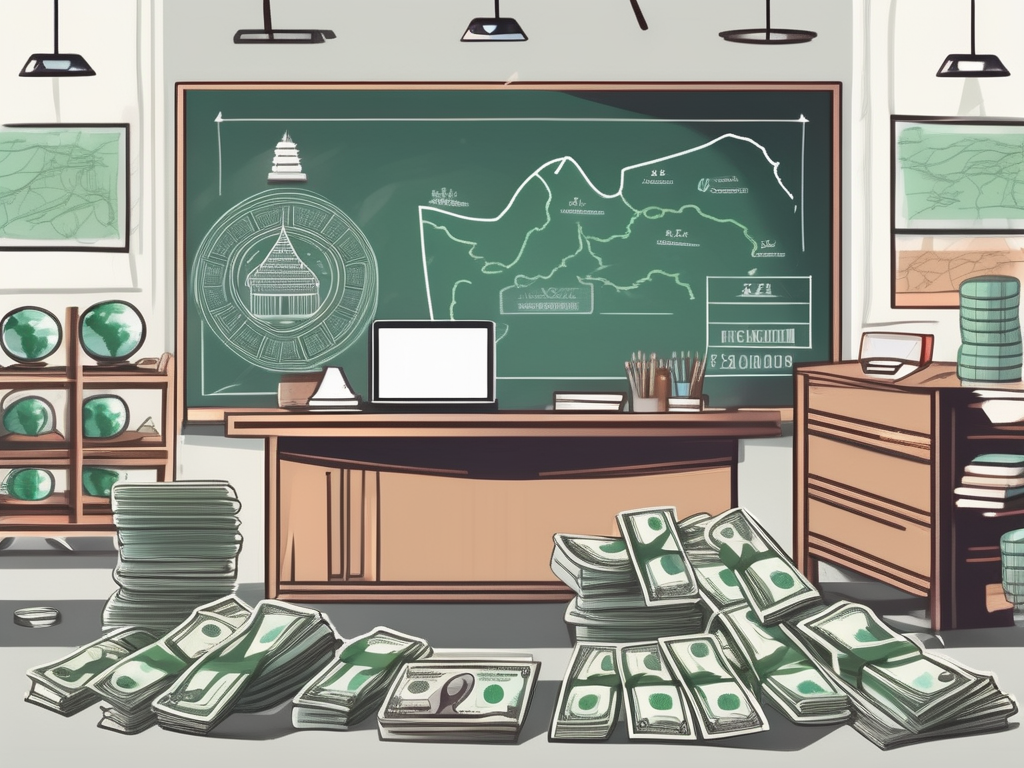 A classroom setting with a backdrop of iconic thai landmarks