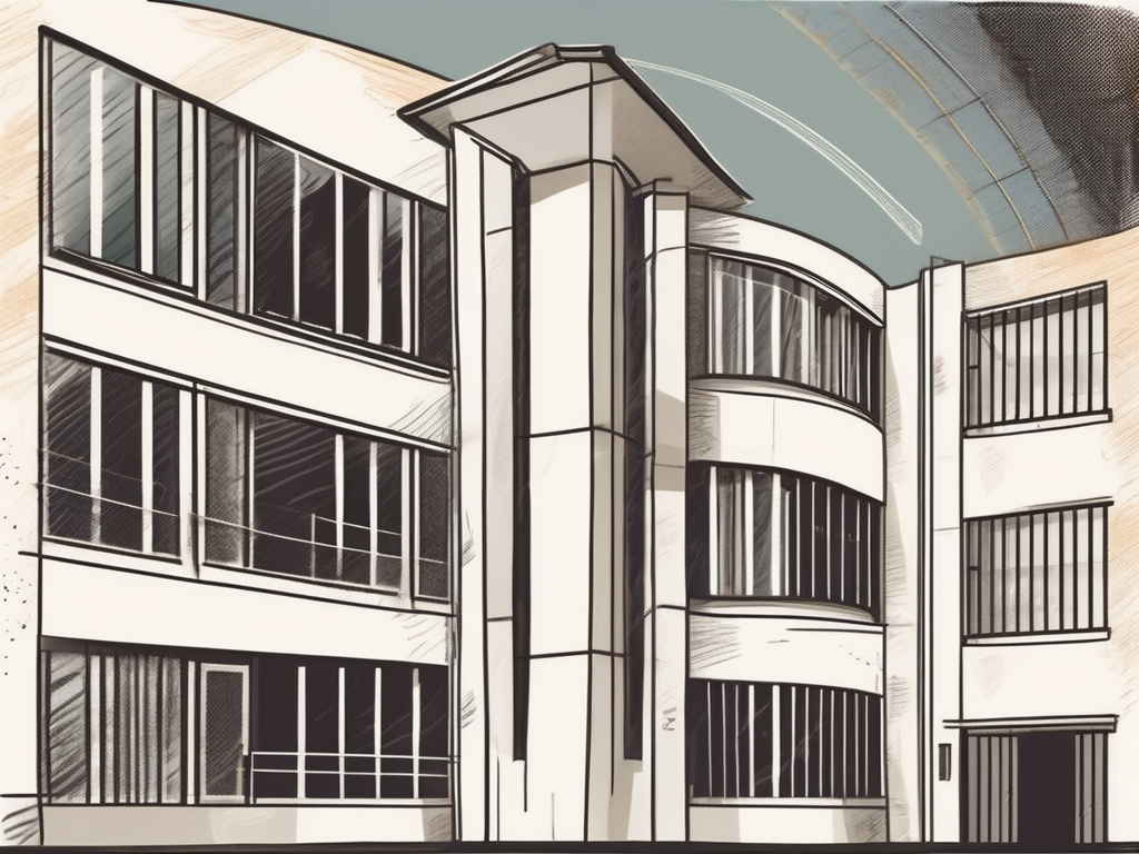 An international school building in madrid with a symbolic hourglass or calendar