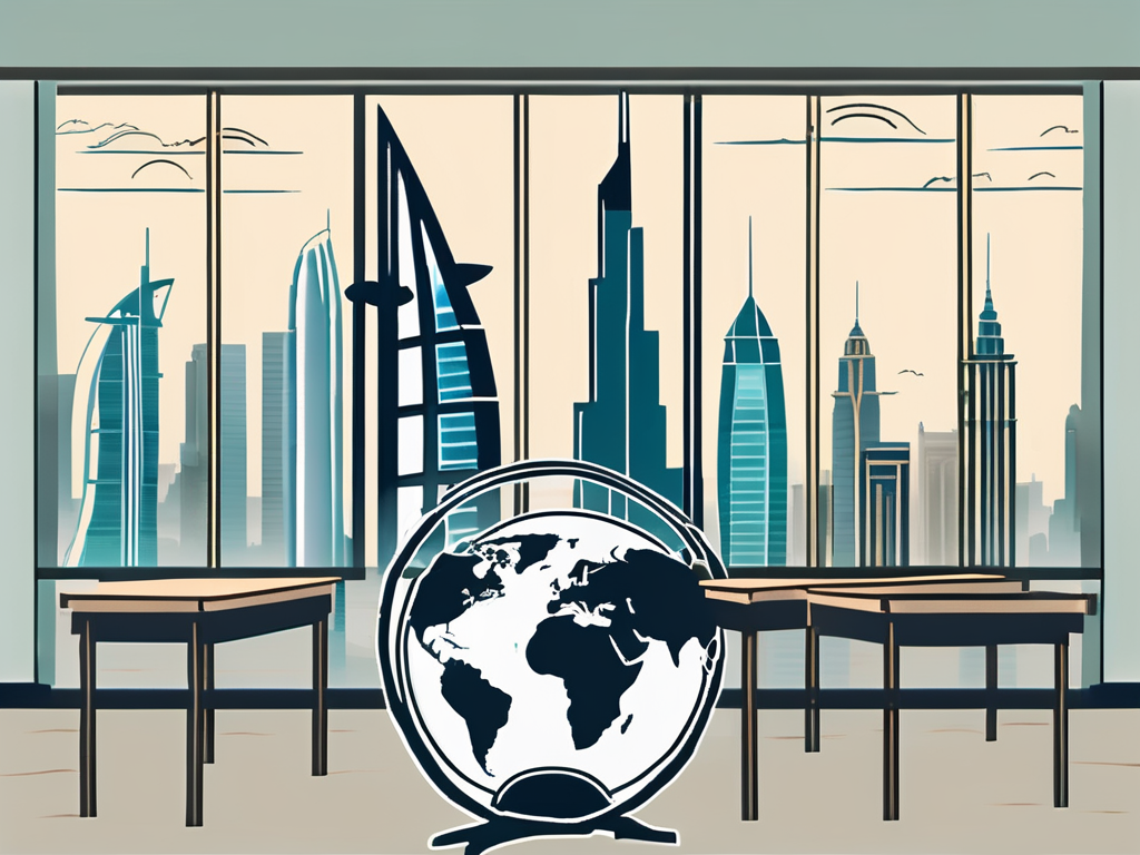 A classroom setting with a globe