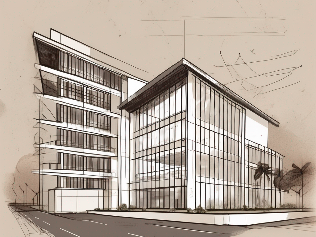 An international school building in jakarta with a symbolic timeline or hourglass to represent the passing of years