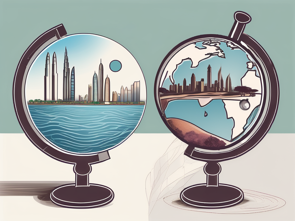 Two contrasting landscapes representing dubai and qatar