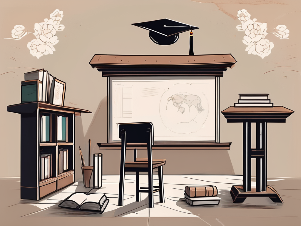 A traditional chinese classroom setting with a chalkboard