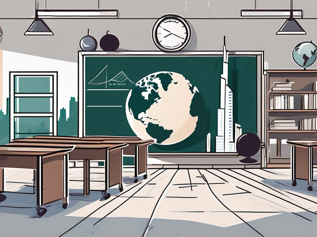 A classroom scene in dubai with a focus on educational tools like a chalkboard
