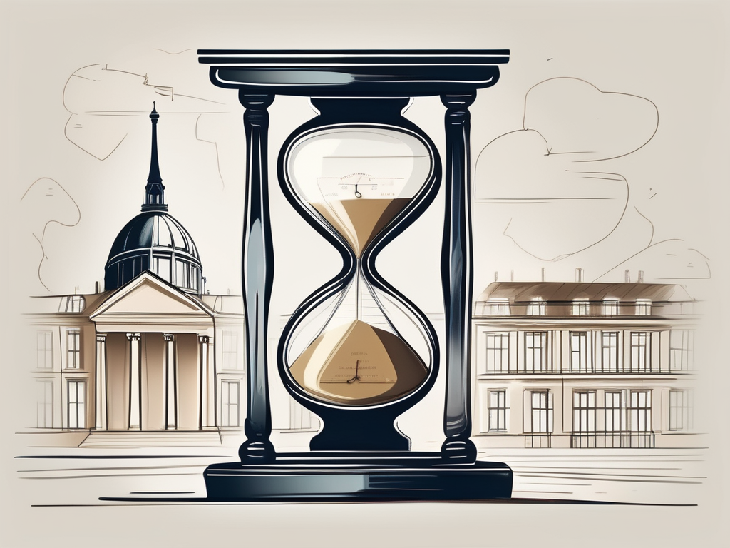 A parisian international school with a symbolic hourglass in the foreground