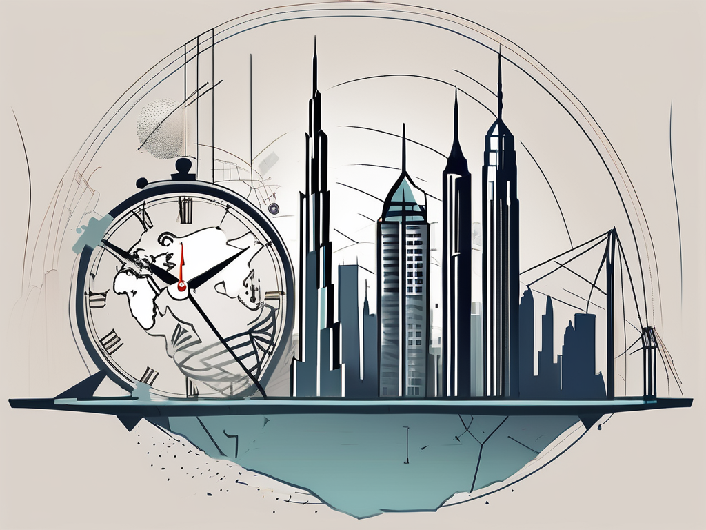 A dubai skyline with iconic landmarks