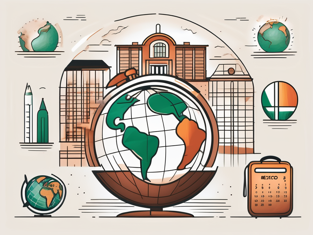 A diverse collection of symbolic objects such as a calendar