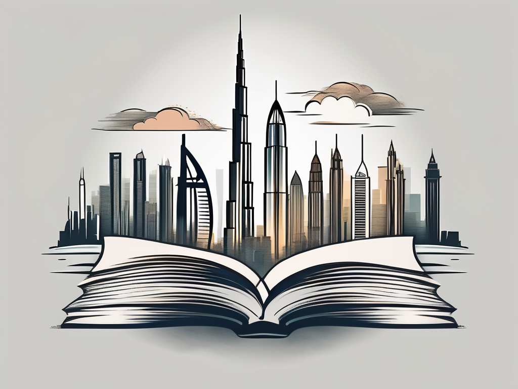 The dubai skyline with a symbolic representation of education