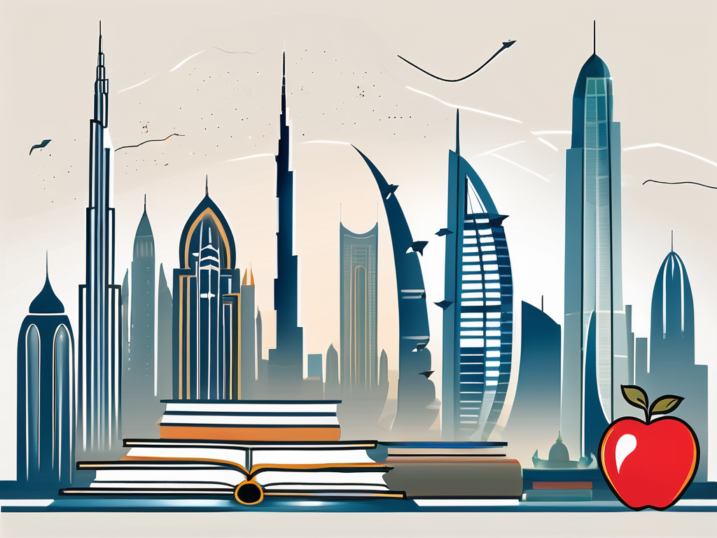 The dubai skyline with seven distinct landmarks