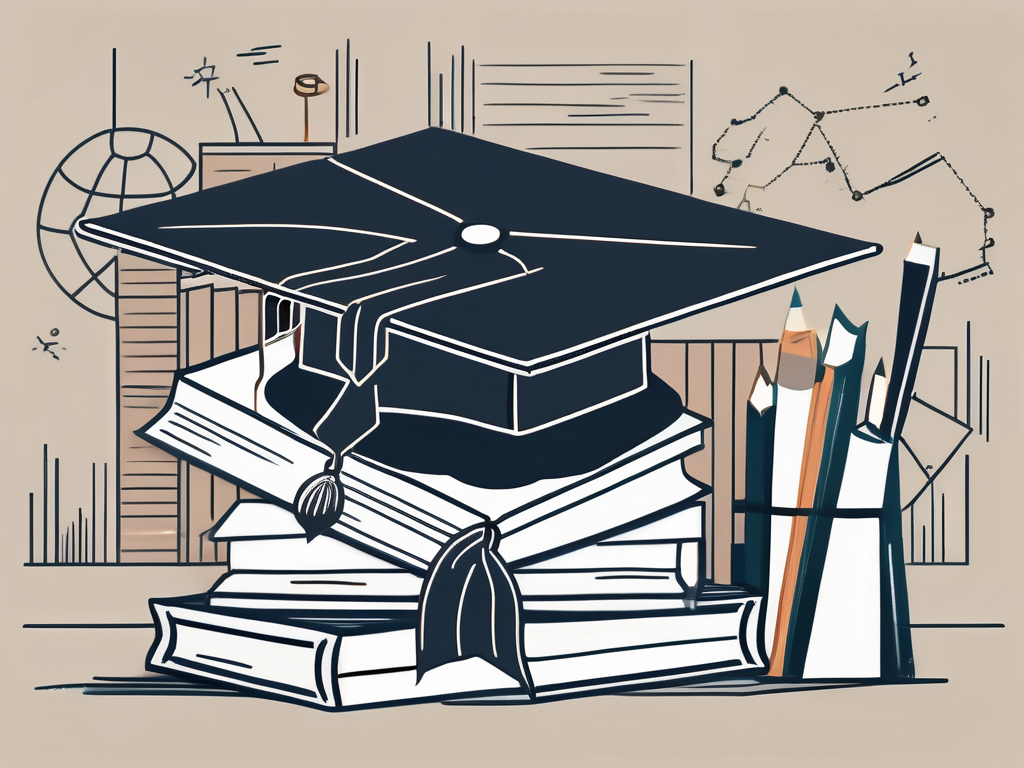 A classroom setting in dubai with various symbolic elements like a graduation cap