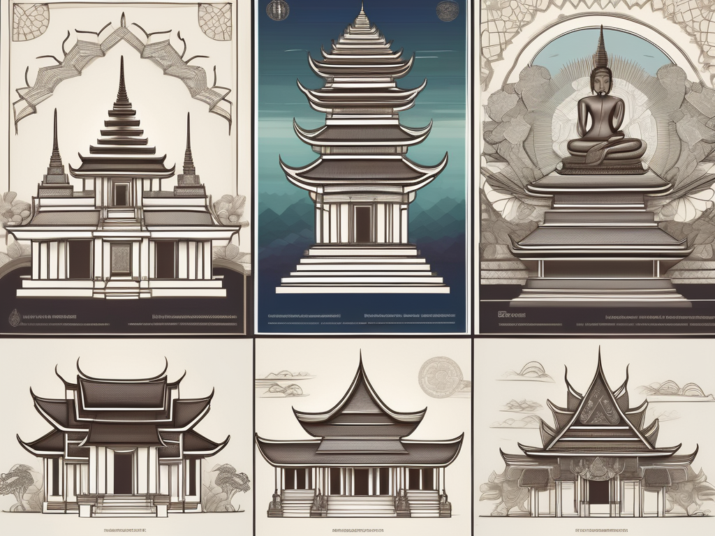 Four distinct sections representing different aspects of thai arts and humanities such as traditional music instruments