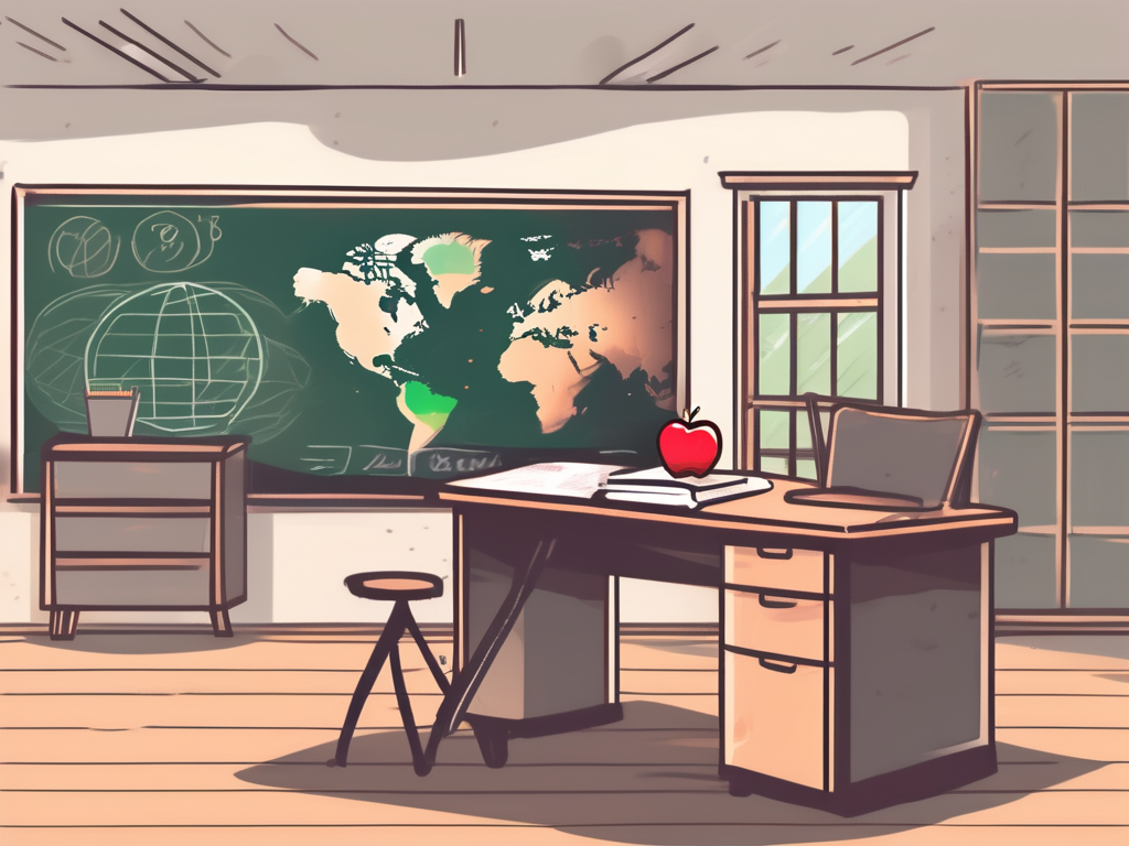 A classroom in thailand with a chalkboard