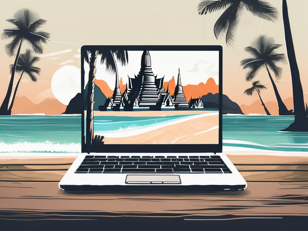 A laptop on a thai tropical beach
