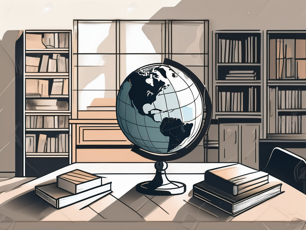 A classroom setting in dubai with a globe