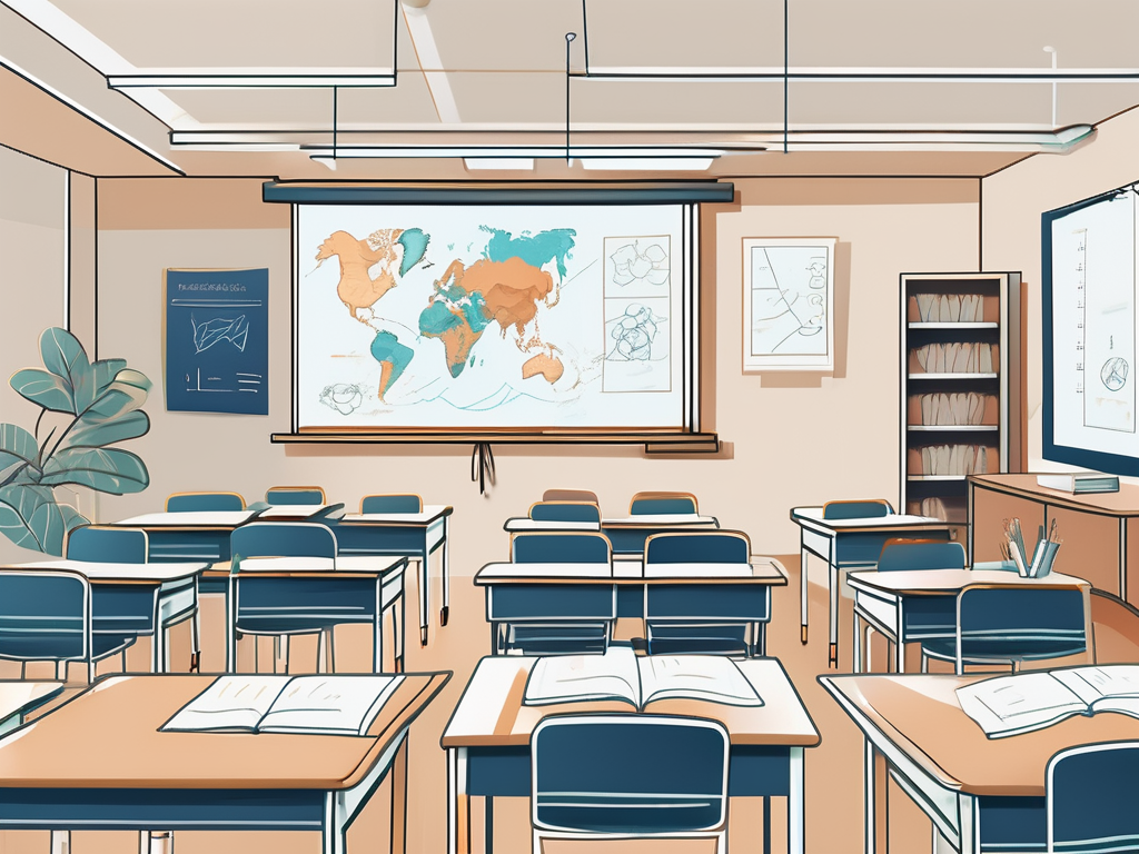 A classroom setting in thailand with various bilingual educational materials and symbols representing the ipgce program