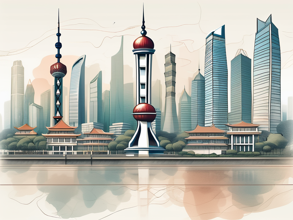 A shanghai skyline with a few international school buildings highlighted