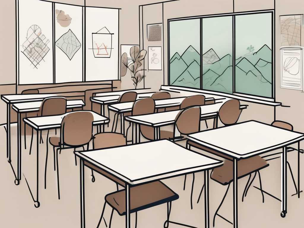 A classroom setting in singapore with various symbols representing challenges such as a cultural barrier